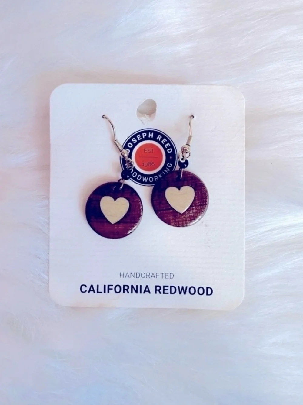 Joseph Reed California Redwood Heart Drop Earrings - Brown & Cream